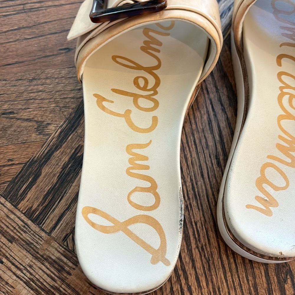 Sam Edelman Tan Cream Slide Sandals with Tortoise Buckle - Picture 10 of 11